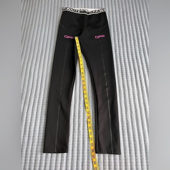 Off-White C/O Virgil Abloh Black Leggings Reflective Detail Pink Logo size Small - Picture 8 of 13